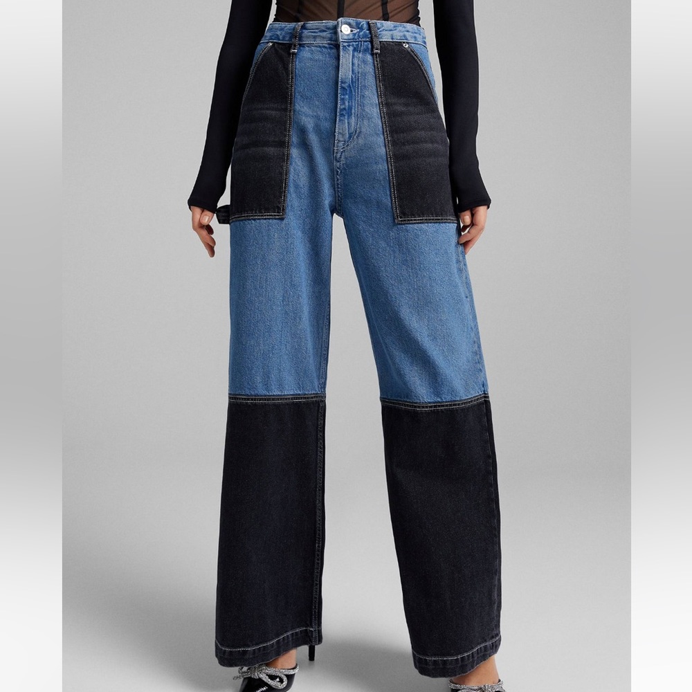 NWT ASOS Bershka Patchwork Wide Leg Jeans